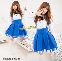 Added long sleeve] Meng Lolita Japanese Sailor Student COS Animation Clothing Blue Navy Princess Dress