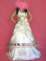 Champagne hanging neck butterfly knot decorated bridal classic wedding dress