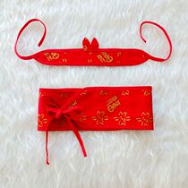 Pure Cotton Baby Strap Traditional Neonatal Tether Belt Rabbit Ears Tied Leg With Printed Red Fu Character Strap Diaper Strap