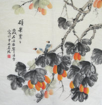 Four-foot Doufang Chinese painting flower and bird painting with fruitful pure hand-painted ink painting Wisteria Flower Art Academy calligraphy and painting