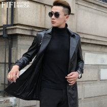 Autumn and winter new Haining leather leather clothing mens medium-long first layer cowhide windbreaker mens slim thin jacket men