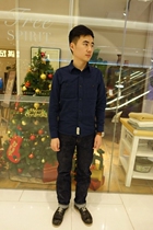 American tooling shirt men long sleeve slim casual retro youth shirt solid color thick double pocket mens top