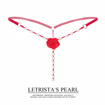 Sexy pearl massage T pants rose clips underwear female low waist opening transparent tback 2143