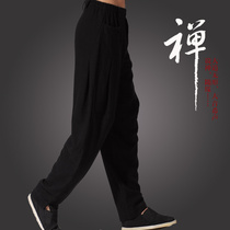 Chinese style men's casual loose pencil linen men's trousers tang suit elastic linen pants men's trousers