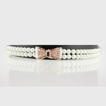 Pearl bow fashion wild women elastic thin waist belt Girls childrens dress decorative waist chain