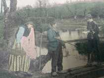 French 1900 farmer fined themed postcard