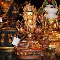 Tibetan Buddhist supplies Nepal semi-gilt bronze tantric Buddha statue four-armed Guanyin Bodhisattva 1 foot