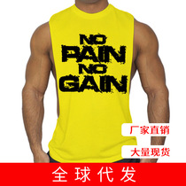 Cross-border explosive mens NoPainNoGain sports fitness vest cotton sleeveless T-shirt