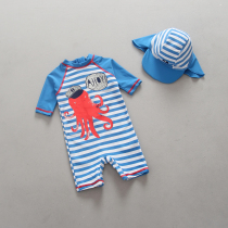  Korean childrens swimsuit Boy baby baby one-piece sunscreen anti-UV swimsuit Striped surfing suit set