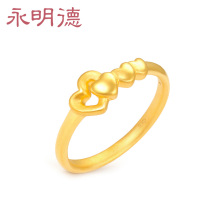 Gold ring female love heart shaped 999 foot Gold 3D hard gold ring pure gold tail ring jewelry for girlfriend holiday gift