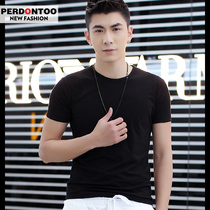  Summer mens short-sleeved t-shirt pure white round neck cotton t-shirt mens slim-fitting t-shirt tight solid color tide t-class clothes bottoming