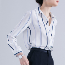 Workplace contrast blue and white long-sleeved vertical striped chiffon shirt top female design niche shirt 2021 spring womens clothing