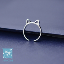 Silver time S925 silver ring cute cat ear ring creative hipster opening adjustable tail ring female