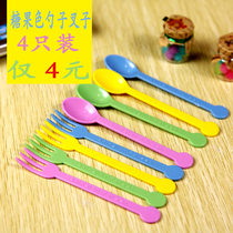 4 Color Dessert picnic fork spoon set candy color cute spoon Fork portable childrens spoon Fork tableware