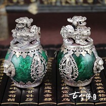 New antiques Miscellaneous boutique antique bronze bag Jade Dragon and Phoenix Chengxiang lion ornaments a pair of home decoration collectibles