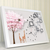 New 5d Diamond painting clock cherry blossom tree couple fawn point diamond cross-stitch living room bedroom wall clock masonry painting