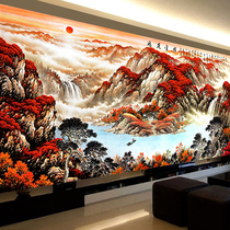 Large 5d diamond painting full of diamonds Fortune cross stitch running water making money Living room landscape landscape painting Rising sun rising east