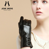 Imported sheepskin boutique ladies leather gloves fashion slim three-button touch screen