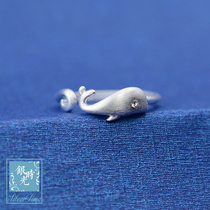 Designer custom S925 silver pure handmade diamond-studded whale dolphin ring opening ring female