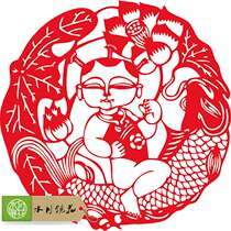 Water Moon Mirror Flower lotus carp boy cut paper-cut Fuwa window flower New year painting hollow festive door and window arrangement stickers