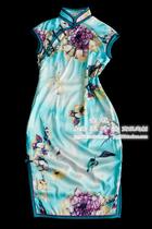 Shanghai Golden branch jade leaf light blue lotus leaf silk fashion improvement can long sleeve short cheongsam Lady Tang jacket