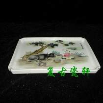 Jingdezhen Cultural Revolution Factory goods porcelain pastel hand-painted shepherd boy play yellow cattle square tea dish tea dish