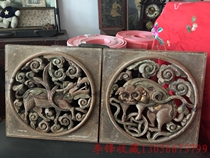 A pair of old wood carving boards in the Ming Dynasty a pair of unicorn lions a pair of antique old carving boards(already available for appreciation)