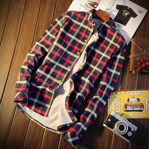 Men plus velvet shirt Plaid slim Korean casual youth warm thick long sleeve shirt 2020 new trend