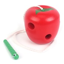 Infant childrens educational toys Insect eating apple Infant environmental protection wooden rope game toys Montessori teaching aids