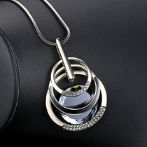 European and American classic style trend three-ring multi-layer crystal necklace Long sweater chain ring wild pendant jewelry
