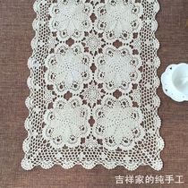 Auspicious handmade crochet table flag tablecloth retro hollow crochet chest of drawers cover towel rectangular rice white
