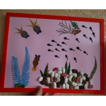 The worlds first fragrant whole grain paste painting handmade DIY leaf painting Tadpole looking for mother A3 jam with photo frame