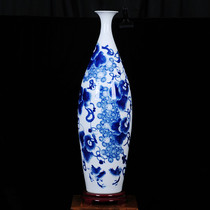 Jingdezhen pottery vase hand-painted blue and white porcelain floor-to-ceiling ornaments modern Chinese home improvement study pure handmade collection