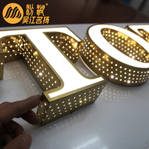 Stainless steel luminous character production side punching sign word Led storefront door head billboard lattice titanium gold character