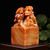Jade seal seal large decoration Shoushan Stone Kylin Jade Seal Gold Stone seal engraving seal Business gift collection book chapter 6x6x11