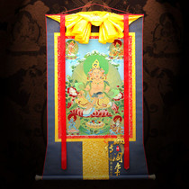 Tibetan Legend Pavilion Tibetan Thangka Yellow God of Wealth Tibetan Tantric five-party God of Wealth Hanging painting Brocade embroidered scroll Zhongtang painting