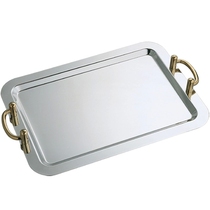 Stainless steel rectangular double ear mirror plate Gold ear Silver ear mirror plate Fruit counting heart plate Cake basin