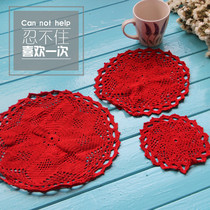 ZUI Loves Red Foreign Trade Export Original Single European-style Garden Pure Cotton Thin Line Handmade Crochet for Festive Cup Cushion Disc Cushion