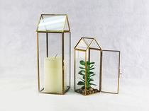  Export order Gold and copper color glass jewelry box Cottage shape switch door candlestick Jewelry box Eternal flower flower device