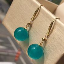 Natural Tianhe stone drop earrings 18K gold gold bead ear hook inlaid bare stone color ice through exquisite womens ball earrings