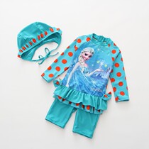  Foreign trade childrens swimsuit Girls Korean sunscreen one-piece long-sleeved swimsuit Female baby warm hot spring swimsuit