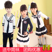Childrens small navy performance to serve male girl navy sailor to perform school uniform class for primary and middle school childrens choral costumes