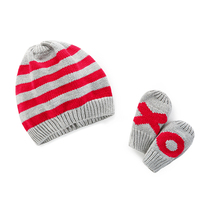 Female baby knitted hat gloves two-piece set Winter male baby wool hat