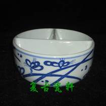 Jingdezhen Cultural Revolution Factory Porcelain 80 s coal kiln fired blue and white three-grid washing pen wash partition