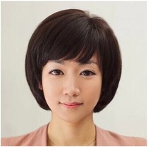 Real hair wig Female short hair middle-aged mother short straight hair Middle-aged lady full headgear realistic bobble real hair