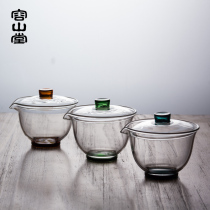 Rongshantang glass cover bowl large thick heat-resistant transparent road Cup Sancai tea bowl kung fu tea set accessories