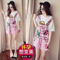 Pregnant woman summer clothing online red new pregnant woman T-shirt with long style dress sweetness blouse printed pregnant woman skirt summer