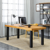 Simple modern simple table Wrought iron solid wood computer desk Office desk desk dining table loft conference table workbench