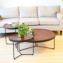 Nordic iron solid wood round tea table creative simple modern small family living room leisure tea table combination