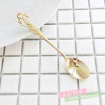 Spot salus Japanese tableware Vintage carved hollow stainless steel gold plated gold coffee spoon Dessert small spoon